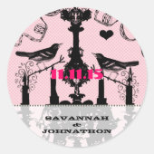 Fuchsia Pink Chandelier Bird Wedding Ronde Sticker (Voorkant)