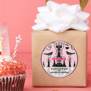 Fuchsia Pink Chandelier Bird Wedding Ronde Sticker