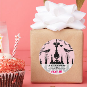 Fuchsia Pink  Chandelier Bird Wedding Ronde Sticker