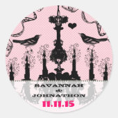 Fuchsia Pink  Chandelier Bird Wedding Ronde Sticker (Voorkant)