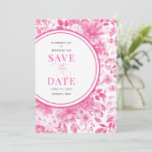 Fuchsia Pink Chinoiserie Wedding Save the Date Kaart (Staand voorkant)
