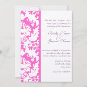 Fuchsia Pink Damask Wedding Invitations Kaart (Voorkant)
