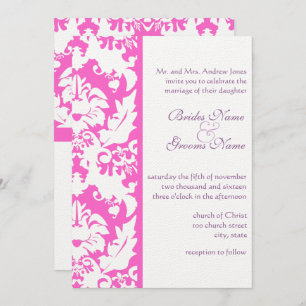 Fuchsia Pink Damask Wedding Invitations Kaart