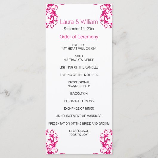 Fuchsia Pink Damask Wedding Programma (Voorkant)