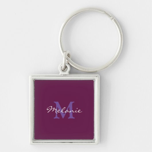 Fuchsia Pink en Lavender Gepersonaliseerd Monogram Sleutelhanger (Voorkant)