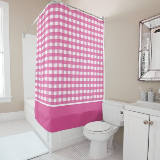 Fuchsia Pink en White Gingham Check Douchegordijn (In situ)