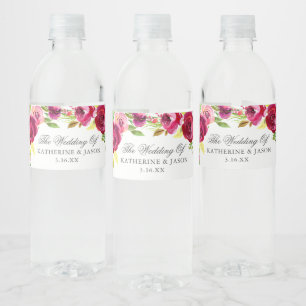Fuchsia Pink Floral Chic Personalized Wedding Waterfles Etiket