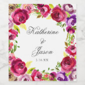 Fuchsia Pink Floral Chic Personalized Wedding Wijn Etiket (Enkel label)