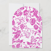  Fuchsia Pink Floral Pattern Bird Wedding Kaart (Achterkant)