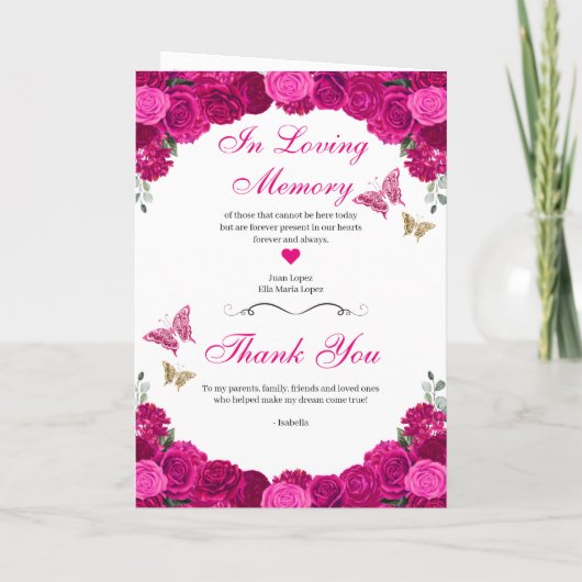 Fuchsia Pink Floral Quinceanera Tiara Butterflies Programma (Achterkant)