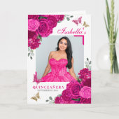Fuchsia Pink Floral Quinceanera Tiara Butterflies Programma (Voorkant)