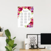 Fuchsia Pink Floral Spring Wedding Seding Chart Poster (Thuiskantoor)
