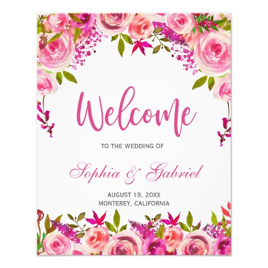 Fuchsia Pink Floral Wedding Welcome Poster (Voorkant)