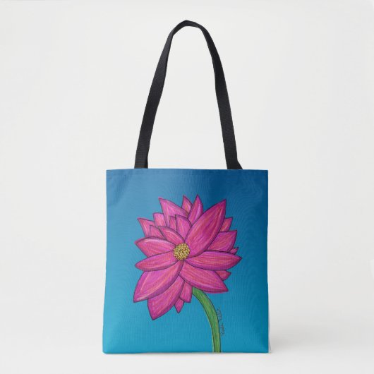 Fuchsia Pink Flower with blue background Tote Draagtas (Voorkant)