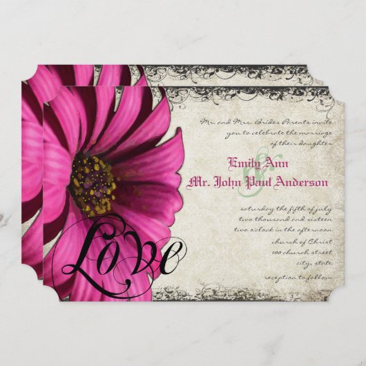 Fuchsia Pink Gerber Daisy Wedding Kaart (Voorkant / Achterkant)
