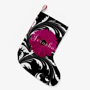Fuchsia Pink Gerbera Daisy Black/White Swirl Girly Kleine Kerstsok