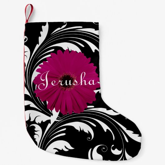 Fuchsia Pink Gerbera Daisy Black/White Swirl Girly Kleine Kerstsok (Voorkant)
