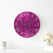 Fuchsia Pink Glitter Arabic Numbers Champaigne Grote Klok (Huis)