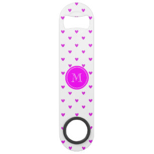 Fuchsia Pink Glitter Hearts met Monogram Speed Flessenopener