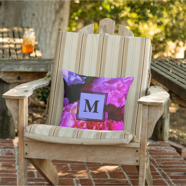 Fuchsia Pink Hydrangeas monogrammen Buitenkussen (Stoel)
