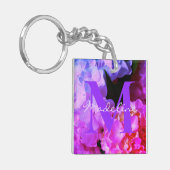 Fuchsia Pink Hydrangeas voor haar monogram Sleutelhanger (Voorkant Links)