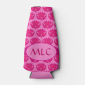 Fuchsia Pink Modern Art Nouveau Damask Monogram Flesjeskoeler (Voorkant)