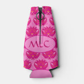 Fuchsia Pink Modern Art Nouveau Damask Monogram Flesjeskoeler (Achterkant)