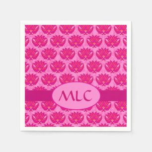 Fuchsia Pink Modern Art Nouveau Damask Monogram Servetten