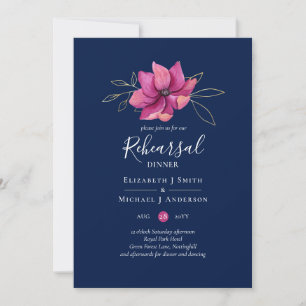 Fuchsia Pink Navy Blue Rehearsal Dinner Kaart