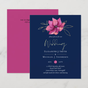 Fuchsia Pink Navy Blue Wedding nodigt budgettair u