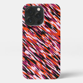 Fuchsia pink, orange, black and white camo iPhone 13 pro hoesje