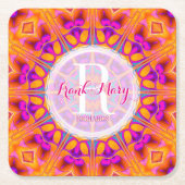 Fuchsia Pink Oranje Monogram Papier Onderzetters (Voorkant)