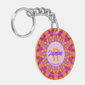 Fuchsia Pink Oranje Monogram Sleutelhanger (Voorkant Links)