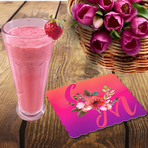 Fuchsia Pink Oranje Paars Bright en Vet Floral Kartonnen Onderzetters