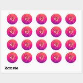 Fuchsia Pink Oranje Paars Bright en Vet Floral Ronde Sticker (Vel)