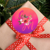 Fuchsia Pink Oranje Paars Bright en Vet Floral Ronde Sticker