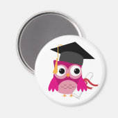 Fuchsia Pink Owl met Diploma Afstuderen Magnet Magneet (Voorkant / Achterkant)