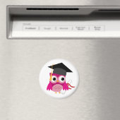 Fuchsia Pink Owl met Diploma Afstuderen Magnet Magneet (Insitu (Vaatwasser))