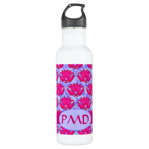Fuchsia Pink Paars Art Nouveau Damask Monogram Waterfles