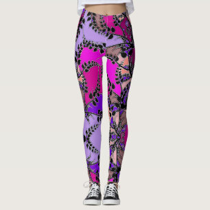 Fuchsia Pink Paarse lavender Black Leaders Abstrac Leggings