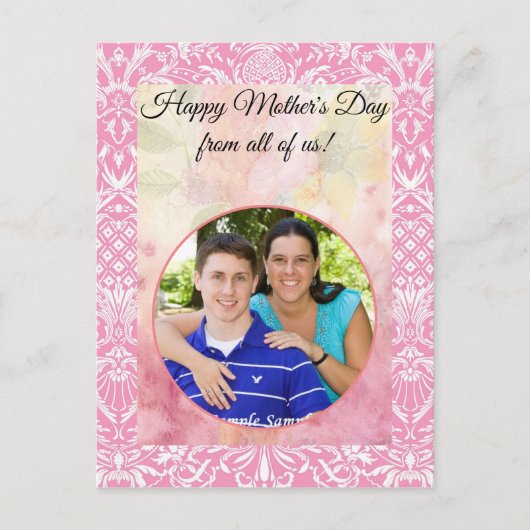 Fuchsia Pink Pineapple Victoriaans Damask Briefkaart (Voorkant)