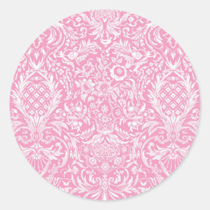 Fuchsia Pink Pineapple Victoriaans Damask Ronde Sticker