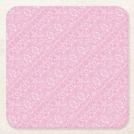 Fuchsia Pink Pineapple Victoriaans Damask Vierkante Kartonnen Onderzetter (Voorkant)