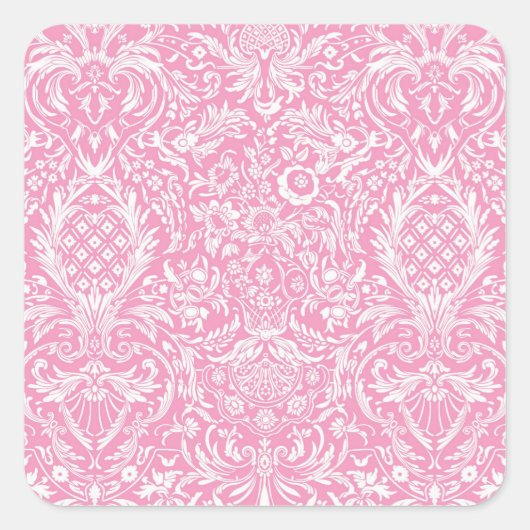 Fuchsia Pink Pineapple Victoriaans  Damask Vierkante Sticker (Voorkant)