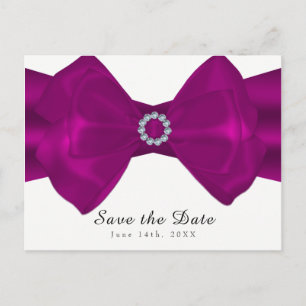 Fuchsia Pink Ribbon & Diamonds Save the Date Aankondigingskaart