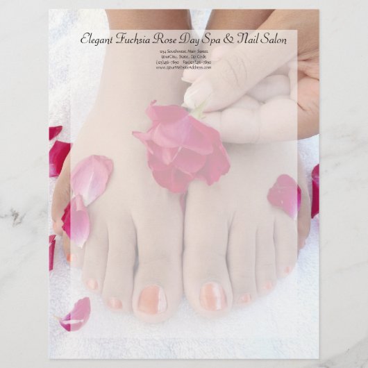 Fuchsia Pink Rose Pedicure Salon Gepersonaliseerd Briefhoofd (Voorkant)