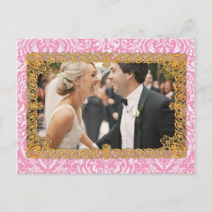 Fuchsia Pink Victoriaans Vintage Damask Lijst Briefkaart