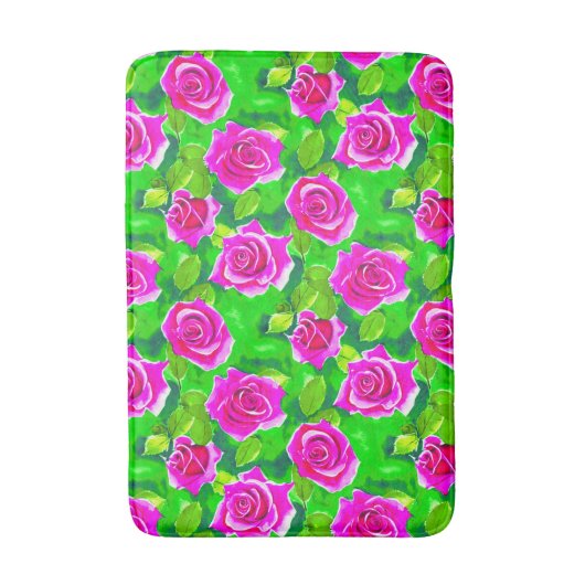 Fuchsia Pink Waterverf Roos Patroon Badmat (Voorkant Verticaal)