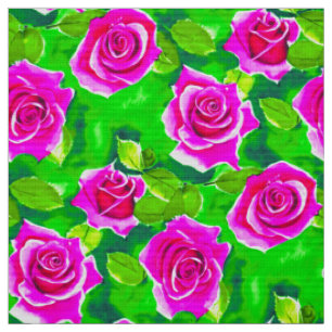 Fuchsia Pink Waterverf Roos Patroon Stof