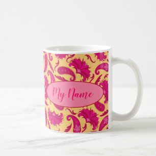 Fuchsia Pink Yellow Name Persoonlijke Paisley Koffiemok